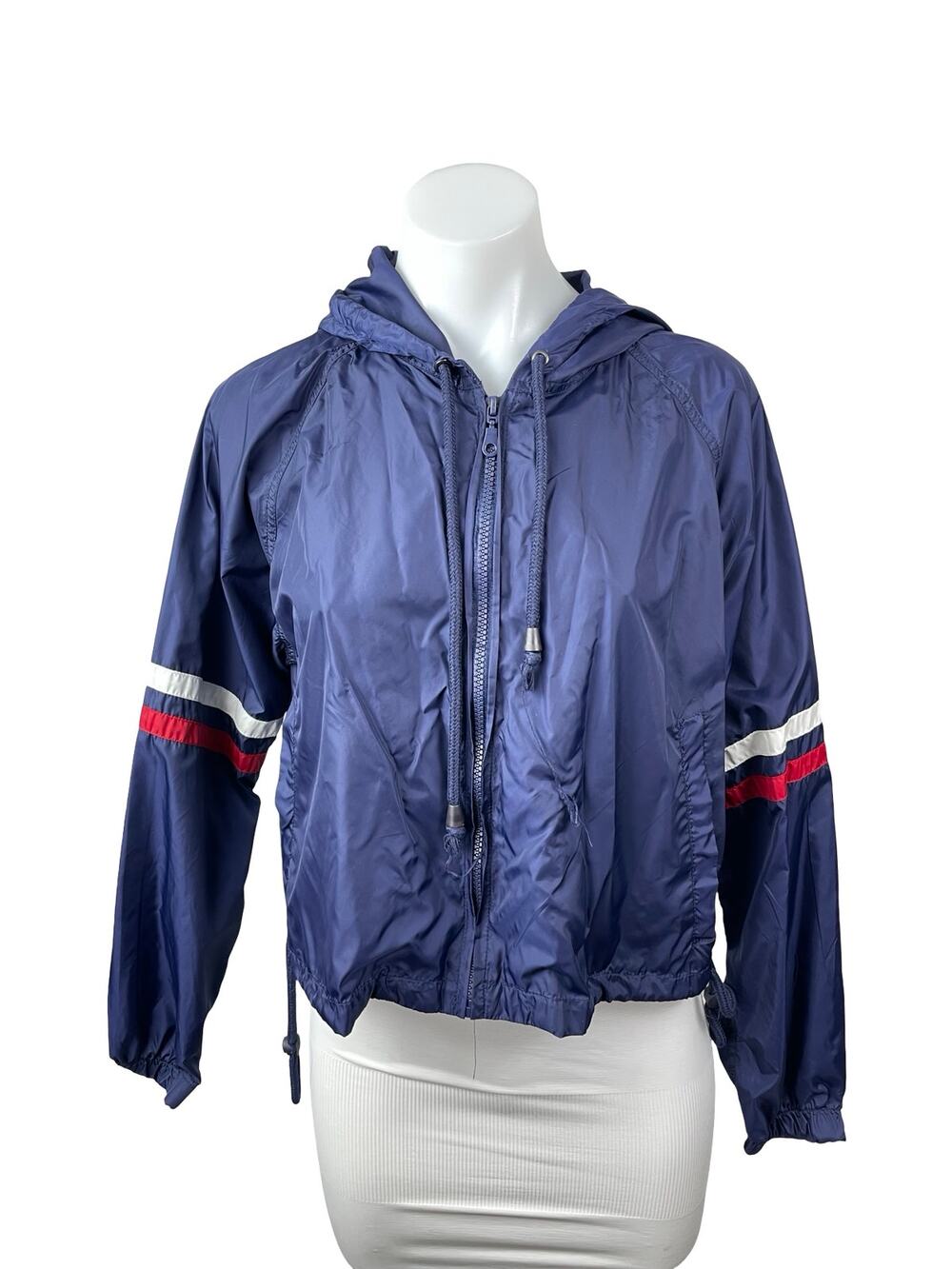 Heart & Hips Women's Navy Blue Hooded Long Sleeve Full Zip Windbreaker Jacket M